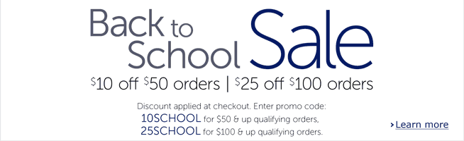 Check out our Back to School Sale. Take $10 your $50 purchase, or  $25 off your $100 purchase in Kids, Juniors,' and Young Mens Clothing.  Discount applied at checkout. Enter promo code 10SCHOOL for $50 & up  qualifying orders, or 25SCHOOL for $100 & up qualifying orders.