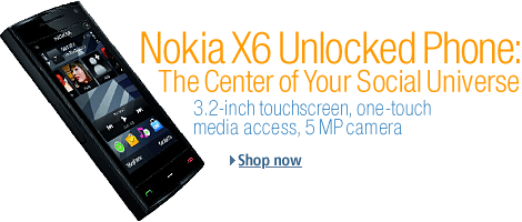 New Nokia X6 with 3.2-inch touchscreen, one-touch media access, 5 MP camera