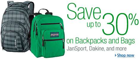 Save up to 30% on Backpacks and Bags