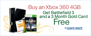 Xbox 360 4GB Console with Battlefield 3 and Xbox LIVE 3 Month Gold Membership