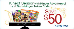 Kinect Sensor with Kinect Adventures and Gunstringer Token Code: Save $50