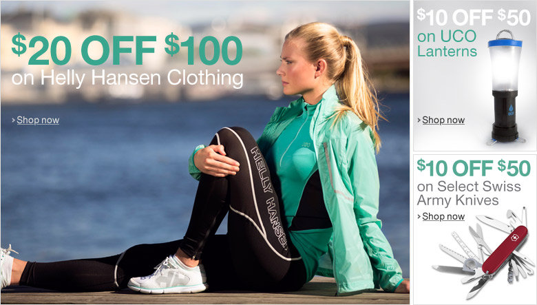 $20 Off $100 on all Helly Hansen Clothing