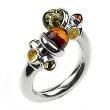 Sterling Silver Multicolor Amber Adjustable Designer Ring--$39.00