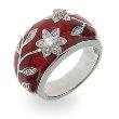 Vintage Flower Design on Ruby Red Enamel Ring