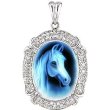 14k White Gold Diamond Oval Agate Cameo Horse Pendant
