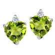 14k Gold 2.14-Carat Heart-Shaped Peridot and Diamond Stud Earrings