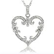 18k Gold over Sterling Silver Diamond Filigree Heart Pendant and Chain