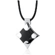 Surgical Steel and Black Enamel Pendant with Rubber Cord