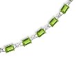 14K White Gold Genuine Emerald-cut Peridot and Diamond Bracelet