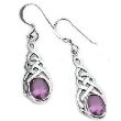 Sterling Silver Celtic Knot Amethyst Drop Hook Earrings