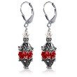 Womens Antique Style Elegant Red Swarovski Crystal Sterling Silver Leverback Dangle Earrings