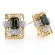 14k Gold Emerald Green Tourmaline and Diamond Earrings
