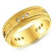 14k Yellow Gold Satin Braid Edge Men's Diamond Band Ring