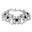 Sterling Silver Mother of Pearl and Onyx Flower Bracelet