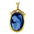 14k Yellow Gold Guardian Angel Oval Agate Cameo Pendant