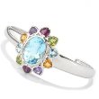 Sterling Silver and Platinum Multi-Gem Cuff Bracelet