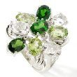Sterling Silver and Platinum Chrome Diopside, Peridot, and White Quartz Ring