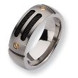 24k Gold Accented Grooved Brushed Titanium Ring with Black Cables