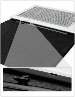 Custom hinges lock Kindle DX securely in place