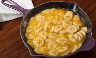 Skillet Shown in Cassis with Banana Flambe