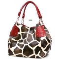 Red Large Vicky Giraffe Print Faux Leather Satchel Bag Handbag Purse