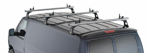 An installed TracRac 29056 triple TracVan system viewed from behind