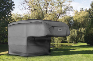 The Camco Ultraguard Slide-in Camper Cover in use