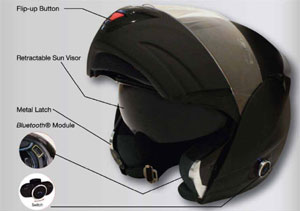 VCAN Blinc 210 modular helmet with Bluetooth module and flip up design highlighted