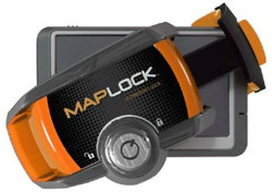 The Maplock clamped diagonally around a GPS unit