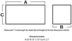 Schematic of the UWS ATV-BLK Black ATV Chest including its measurements Schematic of the UWS ATV-BLK Black ATV Chest including its measurements