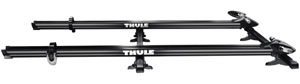 Side view of an isolated Thule 515 Prologue Fork Mount Rooftop Bicycle Carrier (2-pack)