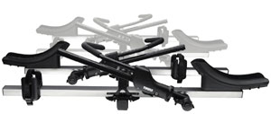 An isolated view of the Thule 918XT T2 2 Inch Receiver 2-Bike Add-on Hitch Rack showing bike trays and Secure Hook support arms
