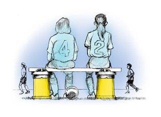 HANDy Bucket Builder soccer bench illustration