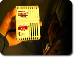 Radon gas detector in use
