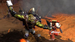 One on one battle with Ork boss in 'Warhammer 40,000: Dawn of War 
II'