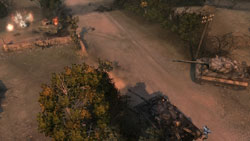 Tiger tanks taking on en etrenched postion from a distance in 'Company of Heroes: Tales of Valor'
