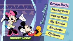 Play mode selection from 'DanceDanceRevolution Disney Grooves'