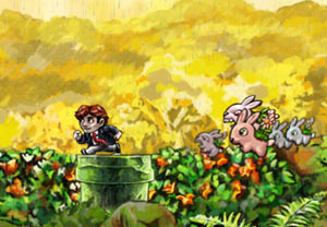 Our hero Tim being chased by the savage bunnies of the Braid game world