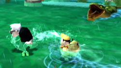 Carl and Russell swimming from an anaconda in 'UP' The Video Game