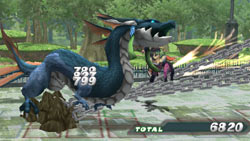 Combat with against a dragon in 'Cross Edge'