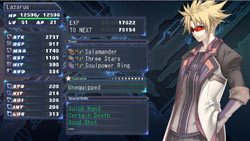 RPG leveling/stat screen in 'Cross Edge'
