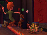Shaggy and Scoob catching in co-op gameplay in 'Scooby-Doo! First Frights' for PS2 Shaggy and Scoob catching in co-op gameplay in 'Scooby-Doo! First Frights' for PS2