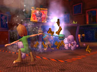 Shaggy letting the scooby snacks fly in 'Scooby-Doo! First Frights' for PS2 Shaggy letting the scooby snacks fly in 'Scooby-Doo! First Frights' for PS2