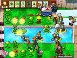 Tower defense gameplay in 'Plants vs. Zombies'