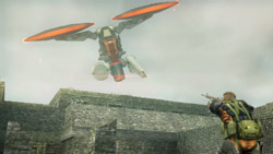 Taking on an airbourne boss in Metal Gear Solid Peace Walker
