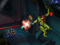Samus firing on enemies from a raised angle in Metroid: Other M Samus firing on enemies from a raised angle in Metroid: Other M