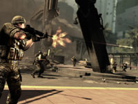 Laying down suppressing fire for a squadmate in SOCOM 4: U.S. Navy SEALs