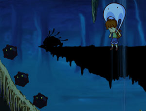 Using the Blob as a parachute to avoid enemies in A Boy and his Blob