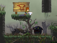 Using the Blob's anvil form against an enemy in A Boy and his Blob