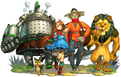 Dorothy with Toto, the Tin Man, the Scarecrow and the Cowardly Lion in The Wizard of Oz: Beyond the Yellow Brick Road
